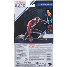 Back of a Marvel Legends package showing the Miles Morales figure and his accessories, including a cat.