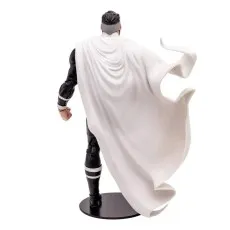 A view from behind the Justice Lord Superman action figure, showcasing his white cape billowing to the side