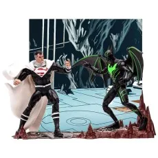 Action figures of evil Superman and Batman Beyond facing off on a diorama