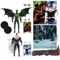 Complete 2-pack set of Justice Lord Superman and Batman Beyond action figures with diorama