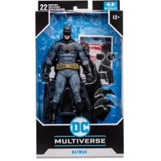 A McFarlane Toys DC Multiverse action figure of Batman, with accessories, still in its original packaging.A McFarlane Toys DC Multiverse action figure of Batman, with accessories, still in its original packaging.