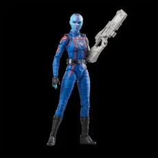 A front view of the Nebula action figure from Marvel Legends, holding a large white blaster