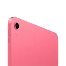 A close-up of the back of a pink iPad, highlighting the camera and buttons