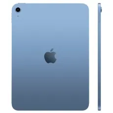 A side-by-side view of the back and side of a blue iPad