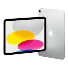 A silver iPad shown from the front and back, angled on a white surface