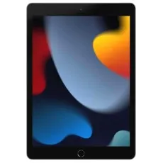 Front view of a space gray iPad 9th gen 256 Silver showing its screen with a vibrant, multi-colored abstract design.
