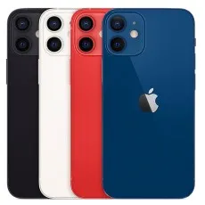 A group shot of the iPhone 12 mini in various colors, showcasing both the fronts and backs.