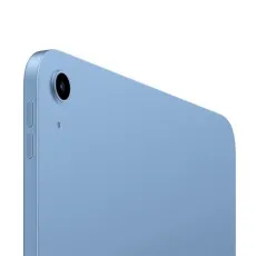 A close-up of the back of a blue iPad showing the camera