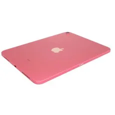 A top-down view of a pink iPad, showing the back and sides