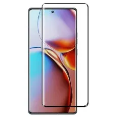 A smartphone displaying an abstract wallpaper, with a clear screen protector positioned next to it