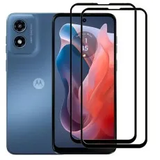 Motorola Moto G 2024 smartphone with two black edge tempered glass screen protectors