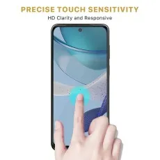 Finger tapping phone with screen protector, showing precise touch sensitivity