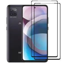 Motorola One 5G UW Ace smartphone with two black edge tempered glass screen protectors
