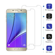 Samsung Note 5 Duos Screen Protector Tempered Glass Scratch Resistant, 9H Hardness, High Transparency, Dust-Free - (2 Pack)