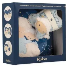 A baby gift set with a plush sheep toy and a book showing a mother sheep hugging her baby.