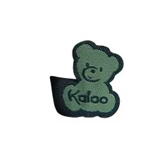 A green embroidered Kaloo bear logo patch with a black outline on a white background.