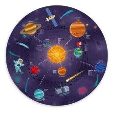 A Janod magnetic puzzle of the solar system, with planets, moons, and satellites.