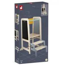 A Janod panda ride-on toy shot from the front, showing a cute painted face with pink cheeks.