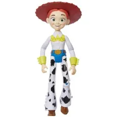 A full-body shot of a Jessie action figure from Toy Story, wearing her iconic cowgirl outfit