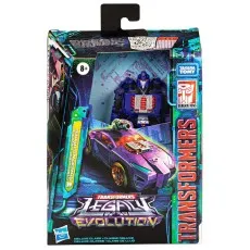 A boxed Transformers Legacy Evolution Shadow Striker action figure in robot and vehicle mode