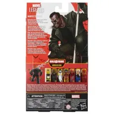 The back of a Marvel Legends Blade figure box showing character details and a Build-A-Figure parts list