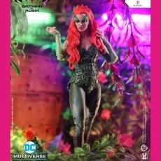 The Poison Ivy action figure stands among plants, with logos in the corners.
