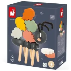 A Janod wooden toy ant with colorful, stackable leaves on its back.