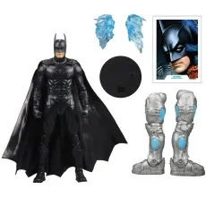 A Batman action figure is displayed with accessories, including Mr. Freeze's legs.