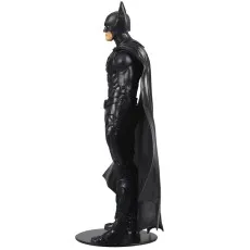 A Batman action figure is shown from the side, standing on a black base.