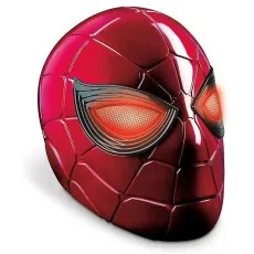 A full-size Spider-Man mask with glowing red eyes, ready for cosplay or display