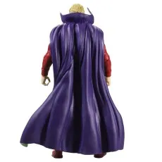 The back of the Green Lantern Alan Scott action figure with a purple cape.