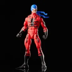 A red and black Marvel Legends Tarantula action figure standing on a black surface