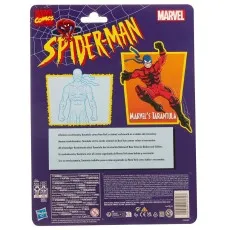 The back of a Marvel Legends Spider-Man action figure package, showing the character Tarantula