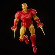 Red and gold Iron Man action figure flying with repulsor blasts from his hands