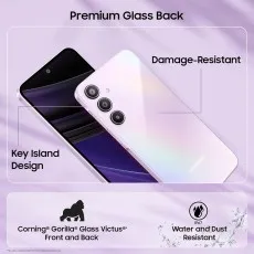 A promotional image for a Samsung phone highlights its Gorilla Glass and IP67 water resistance.