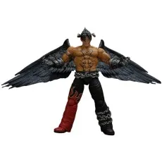 A detailed figure of Devil Jin from Tekken with black wings and a torso tattoo on a white background.