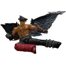 A dynamic shot of the Devil Jin figure from Tekken 7 in a flying kick pose on a white background.