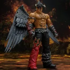 Devil Jin action figure with a menacing pose, featuring his signature wings, tattoo, and chain details.