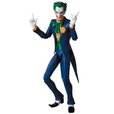 A full-body shot of the Joker action figure, pointing both fingers in the air with a wide, maniacal grin
