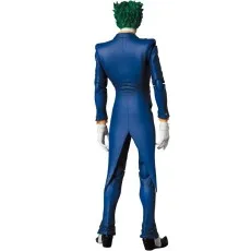 The back of a Joker figure with a blue suit, green hair, and white gloves on a white background.