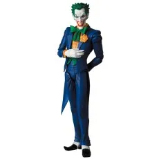 The Joker action figure, in his iconic blue suit, standing with one hand on his chest on a white background.