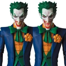 Two portraits of the Joker figure, highlighting a closed-mouth smile and a wide, open-mouthed grin.
