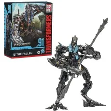 A Transformers Studio Series action figure of The Fallen is displayed next to its official packaging.