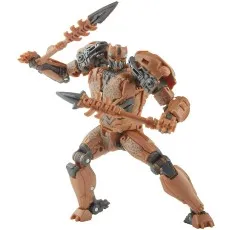 The Cheetor action figure, a brown robot with cheetah spots, is poised in a fighting stance with its weapon.