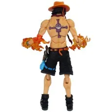Back view of a Portgas D. Ace figure showing his large whitebeard pirates tattoo.