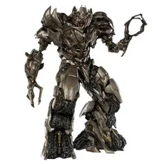 A Megatron action figure with a menacing look, raising a clawed hand.