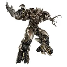A silver Megatron action figure from the Transformers movie series.