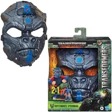 The Transformers Rise of the Beasts Optimus Primal mask and its retail packaging.
