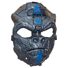 A Transformers Optimus Primal mask from Rise of the Beasts, detailed with blue and red markings.