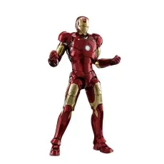 Iron Man action figure standing with fists clenched in a powerful pose.